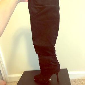 Over the knee black heeled boots